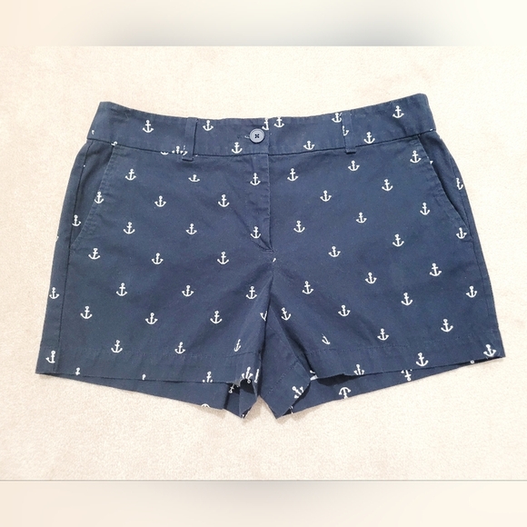 Loft 100% Cotton Navy Blue Anchor Chino Shorts 4" Inseam Woman's Size 10 Beachy - Picture 6 of 10